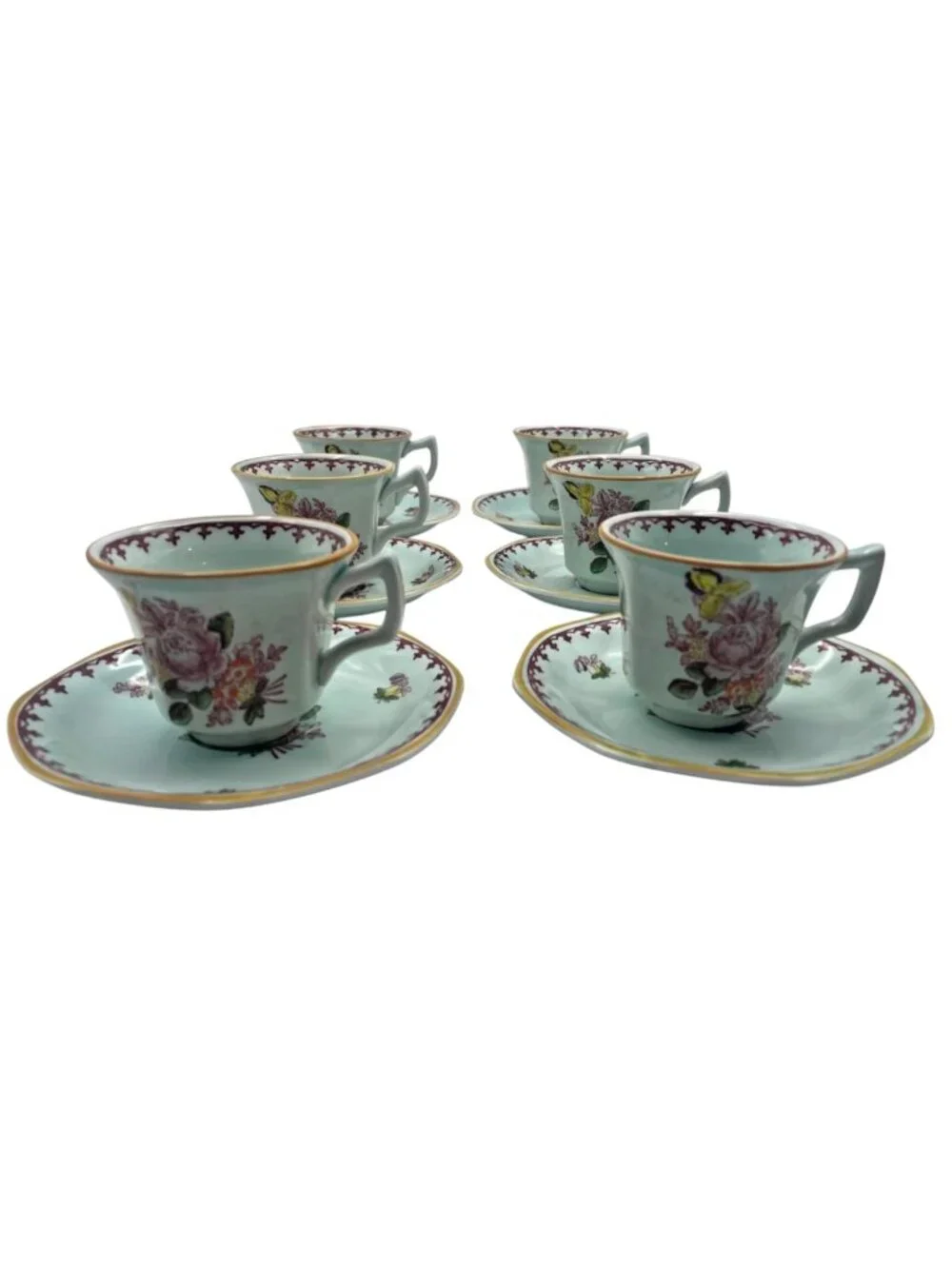Lot of 6 Adams Calyx Ware Chelsea Sprays Cups and Saucers Red Fleur de Lis